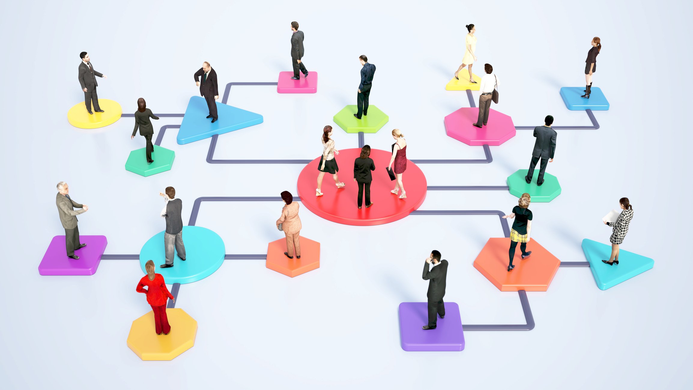 Business people connected across a leadership pipeline using succession management tools